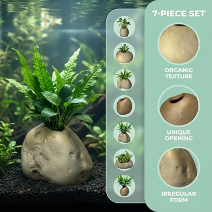 7 Pcs Ceramic Aquarium Plant Pots, Fish Tank Plant Holder Cups | Ceramic Planters For Aquarium Plants, Fish Tank Decoration, Live Plant Cultivation And Aquatic Landscaping