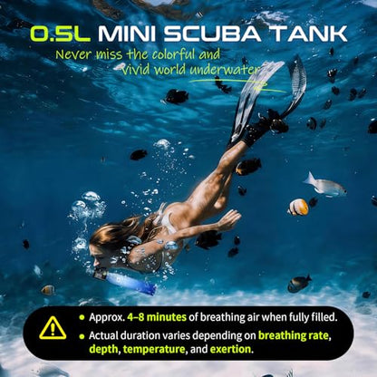 GOYOJO Mini Scuba Tank, Portable Diving Lung Air Tank with DOT Certified | Refillable Emergency Backup Pony Bottle for Snorkeling, Underwater Breathing, Training - color: 0.5L Ocean Blue