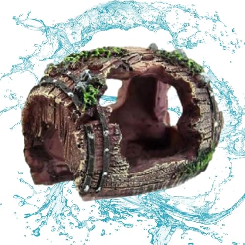 Aquarium DecorBroken Barrel Design Resin OrnamentResin Fish Aquarium Decorations | for Small Pets Shrimp Starfish Turtle Jellyfish Reptile Freshwater