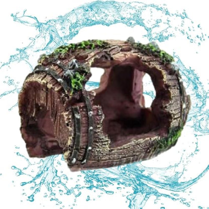 Aquarium DecorBroken Barrel Design Resin OrnamentResin Fish Aquarium Decorations | for Small Pets Shrimp Starfish Turtle Jellyfish Reptile Freshwater