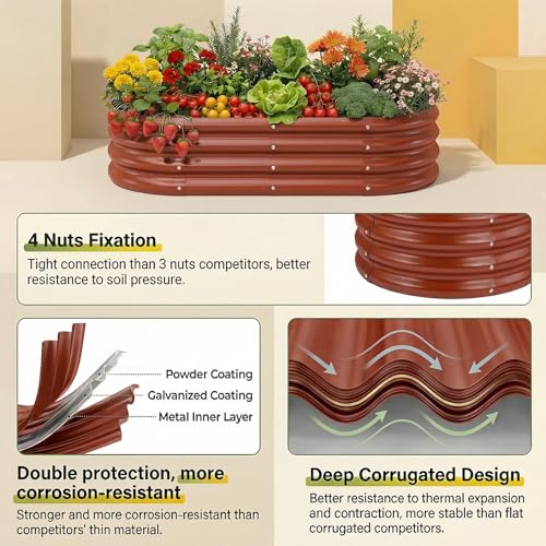Land Guard 2 Pcs 6ft Metal Raised Garden Bed, 6 x 3 x 1 Galvanized Planter Raised Beds for Vegetables, Brown - color: 4-brown, size: 6×3×1ft(2pcs）