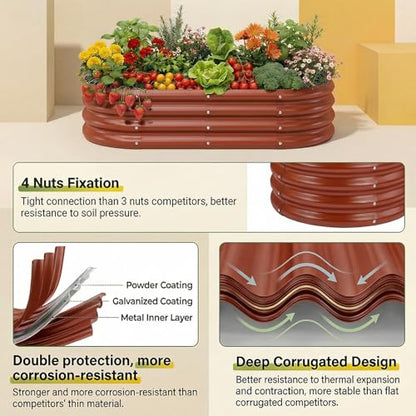 Land Guard 2 Pcs 6ft Metal Raised Garden Bed, 6 x 3 x 1 Galvanized Planter Raised Beds for Vegetables, Brown - color: 4-brown, size: 6×3×1ft(2pcs）