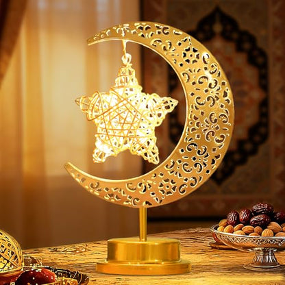Lifnatty Moon Lamp with Hanging Star, Decorative Crescent Moon Night Light Battery Powered, Retro Metal LED Table Lamp for Bedroom Living Room Boho Home Decor, Gift for Women Birthday Christmas - style: Battery Powered Moon Star Lamp