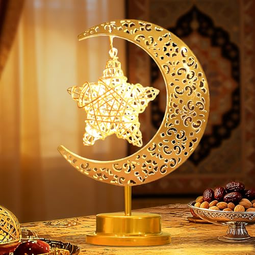 Lifnatty Moon Lamp with Hanging Star, Decorative Crescent Moon Night Light Battery Powered, Retro Metal LED Table Lamp for Bedroom Living Room Boho Home Decor, Gift for Women Birthday Christmas - style: Battery Powered Moon Star Lamp