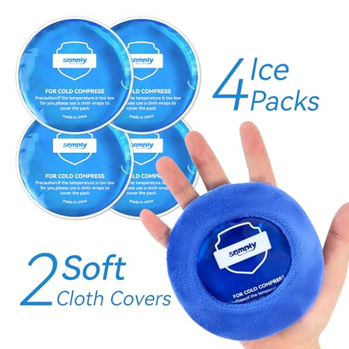 samply Small Gel Ice Packs for Boo Boos, Cold Packs for Injuries Reusable Pain Relief, Headaches and Toothaches,Eyes, Face, 4 Pack Mini Round Ice Packs with 2 Covers for Cold Compress, Dark Blue - color: Dark Blue