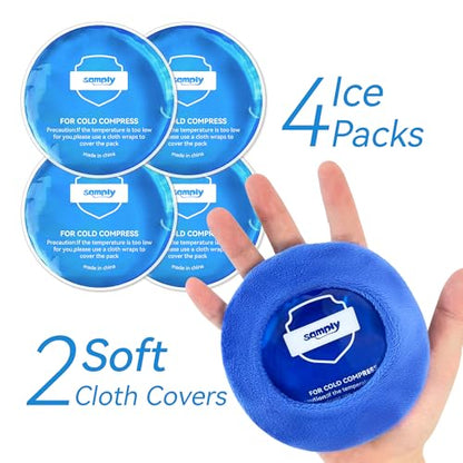 samply Small Gel Ice Packs for Boo Boos, Cold Packs for Injuries Reusable Pain Relief, Headaches and Toothaches,Eyes, Face, 4 Pack Mini Round Ice Packs with 2 Covers for Cold Compress, Dark Blue - color: Dark Blue