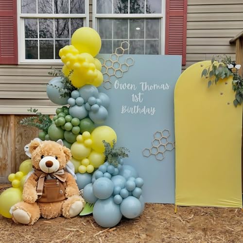 Blue and Green Balloons Sage Green Dusty Blue Yellow White Sand Balloons | 60Pcs Olive Green Slate Blue Beige Latex Balloon for Birthday Baby Shower Wild One Garden Tea Party Deocrations Supplies - color: Green Yellow Blue, size: 12 inch 60pcs