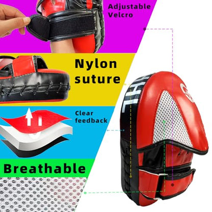 Boxing Pads Curved Punching Focus Mitts Sparring Gear for Boxing,MMA,Muay Thai,Martial Arts Training Equipment，Red/Black,2PCS - color: BLACK