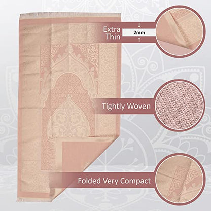 BABY SHOWER CHOCOLATE Prayer Rug Islamic Gift Set, Velvet Prayer Mat, Prayer Beads, Scarf and Yaseen Book, Perfect Family and Muslim Eid Gifts (Pink) - color: Pink