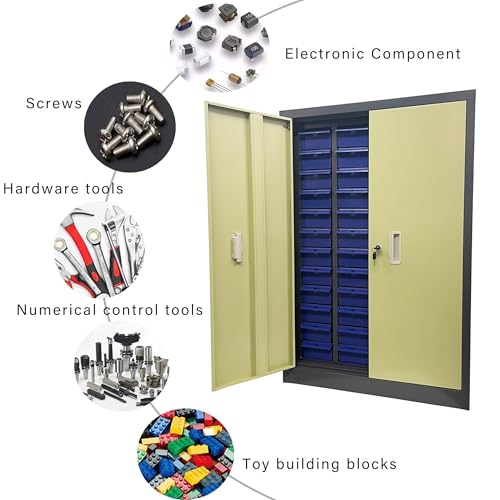 48 Drawer Parts Cabinet with Doors Storage Garage Organizer Steel ABS Material for Parts Storage Drawer Size 8.4 * 4.5 * 2.6 Inch