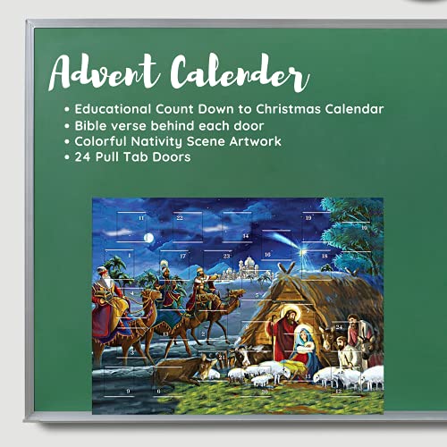 Needzo Countdown to Christmas 2025 Religious Advent Calendar, Traditional Nativity Scene Full Color Artwork, 24 Door Tabs Fun Educational Christian Activity for Boys and Girls (Pack of 3)