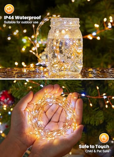 Fairy Lights 배터리 작동, 4팩 총 12.2m(40피트) 480LED 요정 조명, 타이머 포함, 가정 계단 테이블 트리 장식, 아동용 선물, 2가지 색상의 반짝이는 스트링 조명 - color: 웜 & 쿨 화이트 - 4개, size: 4팩