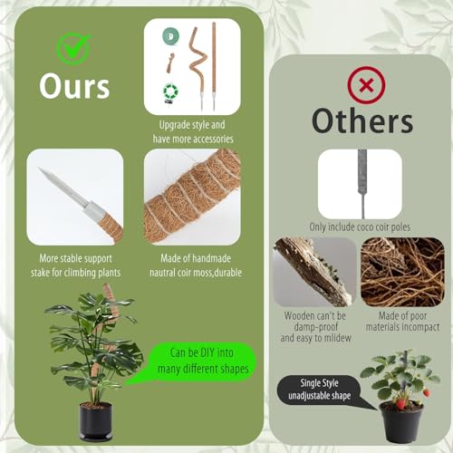 2 Pack Moss Pole, 63 Inch Monstera Plant Support, Moss Poles for Climbing Indoor Plants, Bendable Coco Coir Plant Support Stakes for Potted Plants, Pothos, Philodendron - size: 63"- 2 pack