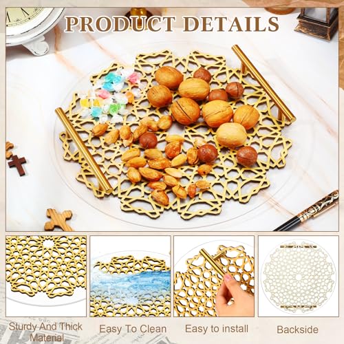 SiliFine Eid Al-adha Tray Decoration for Home, Islamic Ramadan Mubarak Plates, Eid Mubarak Serving Trays, Round Hollow Star Trays Plates for Serving Pastry Dessert Cookie Candy Eids Party Decor