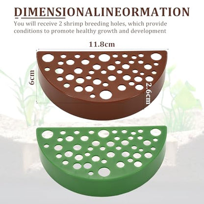 2 Pcs Shrimp Cave, Hideout Hides for Aquarium Hide Cave Fish Tunnel Hides for Shrimps Breeding Hiding Aquarium Fish Tank Accessories Decor (Light Brown + Green)