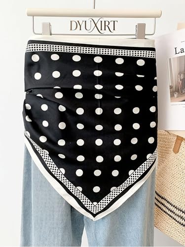 Triangle Shawls Scarf Head Hair Neck For Women Scarves Fashion Silk Feeling Lady Lightweight 51 * 23.6inch - color: K19-black Background With a White Dots（51*23.6inch）