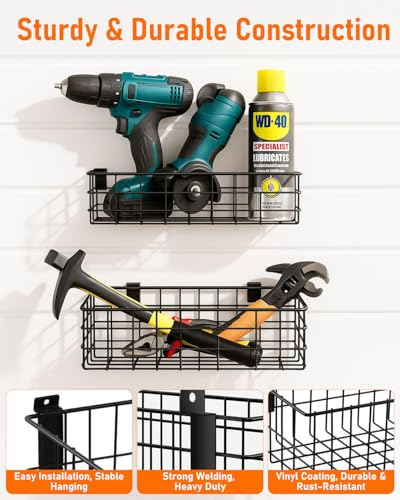ZORUNNA 2PCS Slatwall Basket, 2PCS 16x15x11 Inch Mesh Slat Wall Basket with Zipper, 6 PCS Heavy Duty Hook Slatwall Accessories, Easy to Install Garage Shop Gym Toy Display Storage. - size: 16x15x11'+ 2*Metal Basket