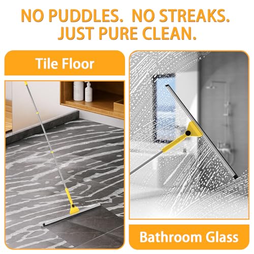 Dymoll Multi-Purpose V-Shaped Grout Brush with 16.9" Floor Squeegee Set, Long Handle Floor Scrub Brush for Cleaning Bathroom Tile Corner Baseboards, Squeegee for Cleaning Garage Floor Window Glass