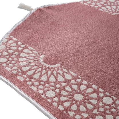 Modefa Turkish Islamic Prayer Mat - Chenille with Foam and Carrying Bag - Intricate Praying Rug Ramadan Eid Gift - Traditional Muslim Janamaz Seccade for Men Women - Mustaqim (Rose Pink) - color: Rose Pink
