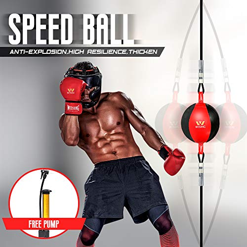 Wesing Double End Striking Bag Leather Boxing Speed Ball Bag - color: Red