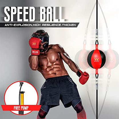 Wesing Double End Striking Bag Leather Boxing Speed Ball Bag - color: Red