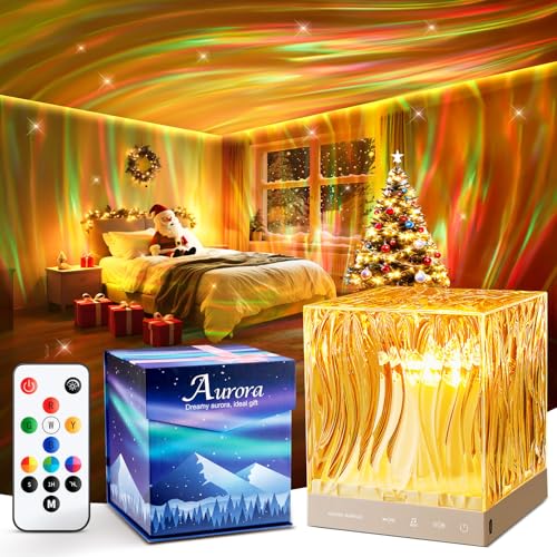 Crystal Lamp for Bedroom, 15 White Noise Machine Room Lights for Bedroom, Bluetooth Music Night Light Projector, RGB Aurora Ocean Light Projector, Remote Dimmable Crystal Table Lamp,Teen Girls Gifts - color: Transparent