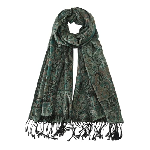 Paisley Pashmina Rave Shawl Scarf-Women's Reversible Ethnic Jacquard Pashmina Wraps for Travel - color: A#. Black Cyan