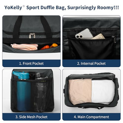 Gym Bag 40L Sport Duffle Bag for Men, Dark Grey | 20×9×10 inch, Weekender, Travel - color: Dark Gray