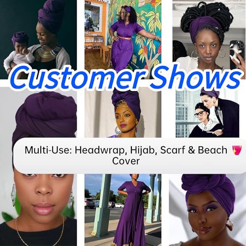 Harewom Head Wraps for Black Women Stretch Head Scarf Long African Hair Wraps Turban Headwraps Jersey Headbands - color: 1pcs -Blue-purple