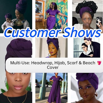 Harewom Head Wraps for Black Women Stretch Head Scarf Long African Hair Wraps Turban Headwraps Jersey Headbands - color: 1pcs -Blue-purple