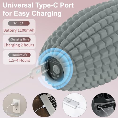 Vibrating Massage Ball for Full Body Relaxation, Silicone Trigger Point Massager Ball for Back, Neck, Foot, Muscle Recovery, Portable Rechargeable Massage Roller, 3 Vibration Modes (Grey) - color: Grey