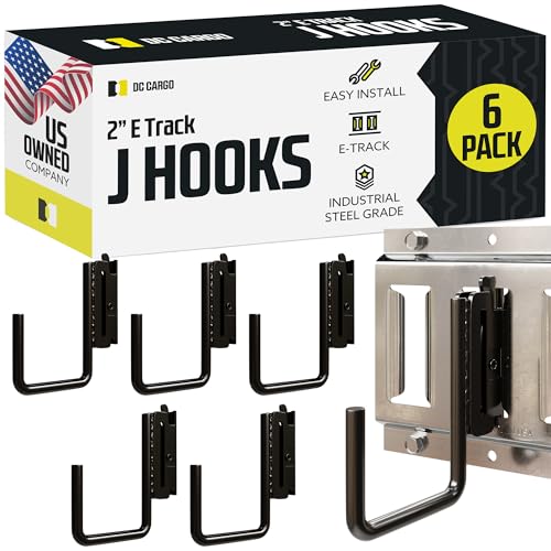 DC Cargo - E Track J Hooks (2" - 6 Pack) - Vertical E Track Accessories - Hanging Hooks for Your ETrack Rail System - Use in Enclosed Trailers, Box Trucks, Vans, Garage, Workshop & Warehouse - size: 2 Inch - 6 Pack