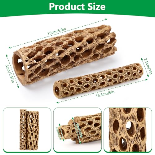 6“ Resin Cholla Wood Aquarium Décor Wood- Realistic Shrimp Hideout & Climbing Toy (6" L×2”Dia, 2pcs)