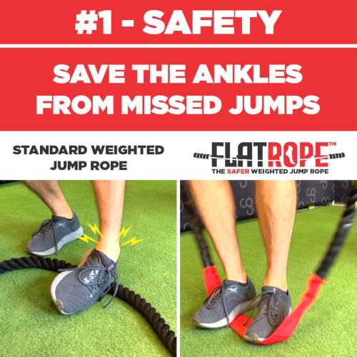 Patented FLATROPE 5lb Weighted Jump Rope, Heavy Flat-Mesh Design to Reduce Ankle Injury, Adjustable Strength-Training Rope for Muscle Building, Conditioning & HIIT, Home Gym Fitness Equipment for CrossFit, HYROX, Spartan, DEKA Athletes - color: Black, siz