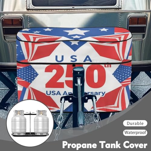 Howilath 250Th Anniversary Propane Tank Cover Trailer Travel Accessories Dual 30Lb RV Camper Propane Tank Cover - color: 250Th Anniversary, size: Medium(Double 30LB)