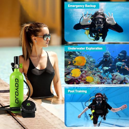 GOYOJO Mini Scuba Tank, Portable Diving Lung Air Tank with DOT Certified | Refillable Emergency Backup Pony Bottle for Snorkeling, Underwater Breathing, Training - color: 1L Obsidian Green
