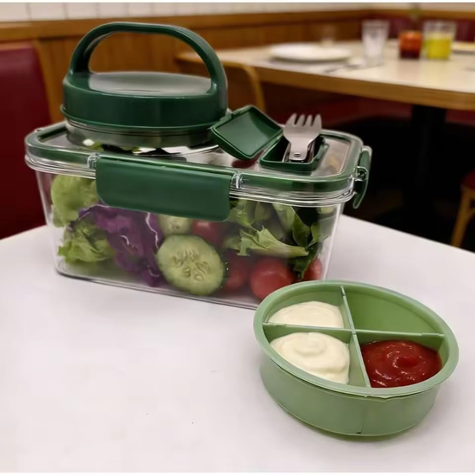 Portable Plastic Salad Case Container with Leak Proof Oats Container Reusable Keep It Fresh Vegetable Storage Box (Rectangle) - color: Rectangle