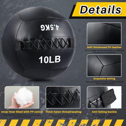 Lunmon Soft Wall Medicine Ball for Exercise Fitness Slam Weighted Med Ball with Non Slip Grip for Slamming Workout Strength Conditioning Core Training Lunge and Partner Toss - size: 10 Lbs
