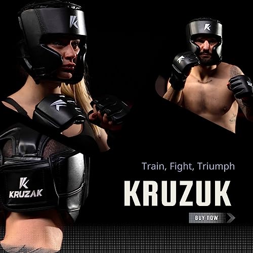 Kruzak Unisex Boxing Headgears - MMA Training, Adjustable Padded, Kara,Muay Thai Headgear, Kickboxing, Sparring, Martial Arts, Karate, Taekwondo MMA Body Equipment - color: Black, size: Small-Medium