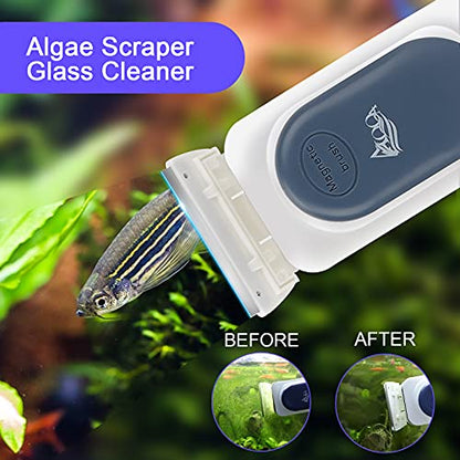 AQQA Aquarium Strong Magnetic Cleaner Brush, Fish Tank Glass Algae Magnet Cleaning Tool Floating Cleaner Scrubber Brush with 2 Detachable Scraper (Blue,L) - color: Blue, size: Large