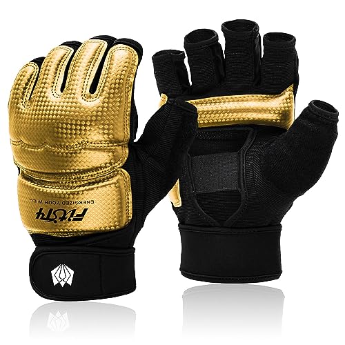 FitsT4 Sports Half Mitts MMA UFC Training Boxing Punch Bag Martial Arts Gloves - color: Gold, size: X-Small