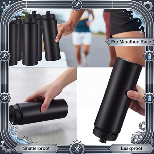 LemonRoad 12 Pack Squeeze Water Bottles Reusable 20 oz Plastic Sports Water Bottle with Pull Top Lid, Bike Cycling Gym Sport, Dishwasher Safe (Black) - color: Black