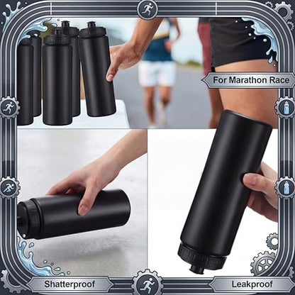 LemonRoad 12 Pack Squeeze Water Bottles Reusable 20 oz Plastic Sports Water Bottle with Pull Top Lid, Bike Cycling Gym Sport, Dishwasher Safe (Black) - color: Black