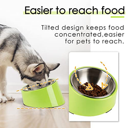 SUPERDESIGN Anti-Vomiting 15° Slanted Pet Bowl, S/0.5 M/1 Cup Green | 15° Tilted, Anti-Vomit & Neck Relief, Non-Slip Base, Detachable Stainless Steel Liner, Dishwasher Safe, for Cats & Dogs - color: Light Green, size: M/1 Cup