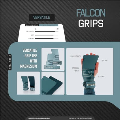 PICSIL Falcon Grips Pack, Carbon Fiber Grips, Use with Chalk | Includes professional grips, wrist wraps, and a carry bag. Ideal for functional fitness, gymnastics, and strength training. - color: Aqua, size: G+(L-XL)