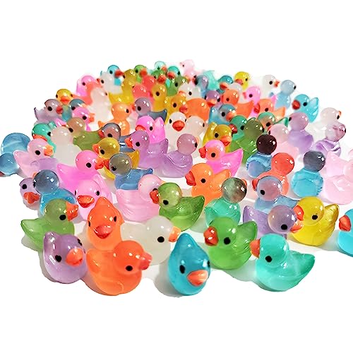 Cidinge 60 Pcs Mini Resin Ducks Luminous Tiny Ducks Miniature Duck Glow in The Dark for DIY Garden Dollhouse Duck Accessories Micro Landscape Aquarium Party Decor - style: 60pcs Luminous Ducks