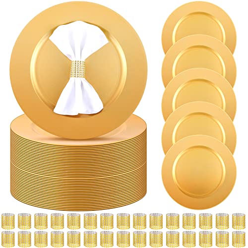 Tanlade 100 Pieces Charger Plates Bulk with Napkin Rings,Simple Style,Gold - color: Gold, size: Simple Style
