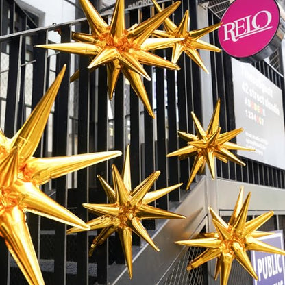 PartyWoo Metallic Gold Star Spike Foil Helium Mylar Balloons 6pcs - color: Gold, size: 6 PCS - 27&22 Inch
