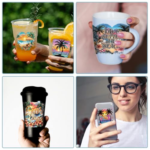 20 Pcs UV DTF Cup Wraps, 10 Styles Summer Beach Decals Cartoon Rub on Decals Waterproof Transfer Stickers for Glass Cups Wood Crafts - style: Summer Beach