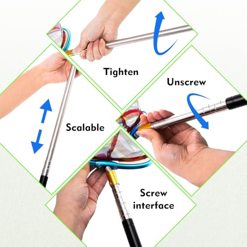 2PCS Kids Fishing Nets with Bucket - Telescoping Handle Retractable Landing Net Lightweight Aluminum Pole for Catch and Release Frog, Minnow, Butterfly, Crab, Beach and Creek Outdoor - color: 2PCS